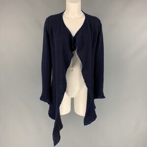 LAINEY Size S Navy & Purple Cashmere Blend Open Front Cardigan